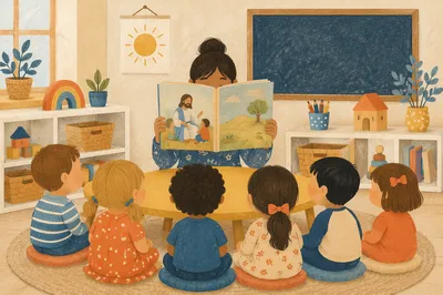 Preschool Teacher Leading Circle Story Time