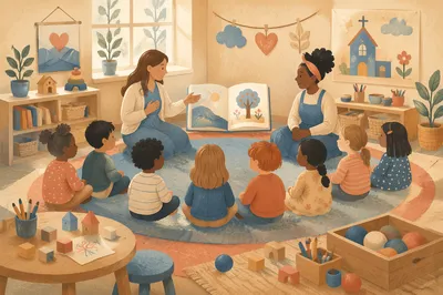 Preschool Story Time Circle with Teachers