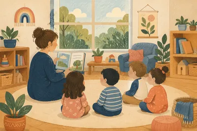 Preschool Teacher Leading Gentle Circle Story Time