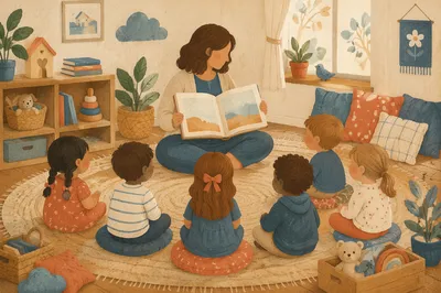 Preschool Story Time Circle in Cozy Classroom