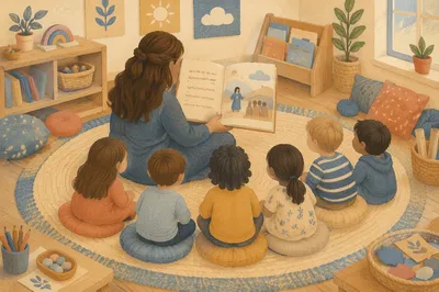 Teacher and Children Circle Story Time