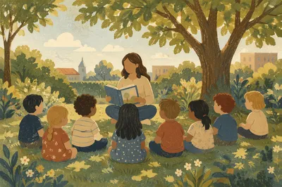 Outdoor Story Time Circle with Teacher