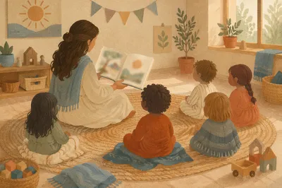 Teacher Reading with Children in Cozy Classroom