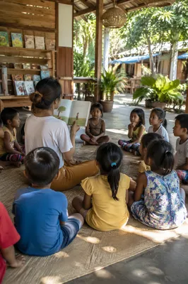 Teacher Leading Children Story Time Circle