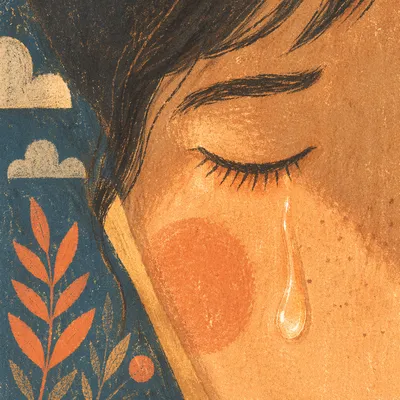 Single Tear in Warm Golden Light