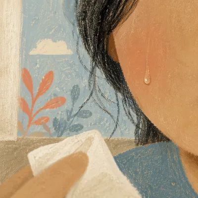Tear on Cheek with Gentle Comfort