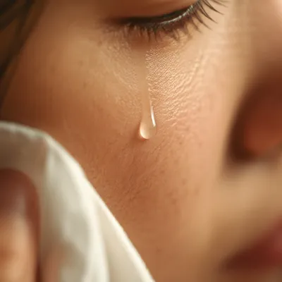 Single Tear on Cheek in Gentle Comfort