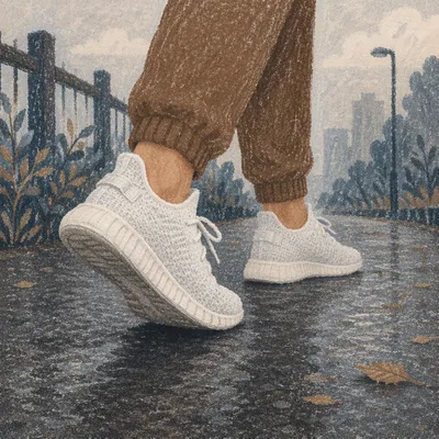 Quiet Steps on Rainy Urban Path