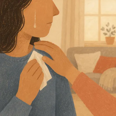 Tender Tear and Comforting Hand Close Up