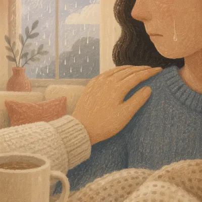 Tearful Cheek and Gentle Hand Comfort