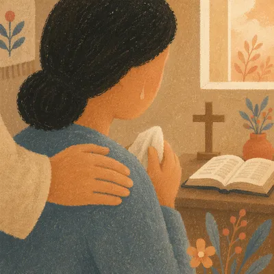 Comforting Tear in Quiet Prayer Corner