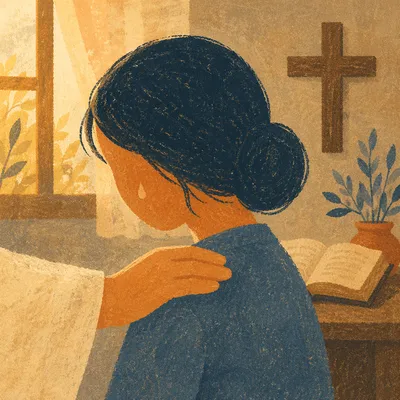 Tearful Prayer Comfort in Warm Light