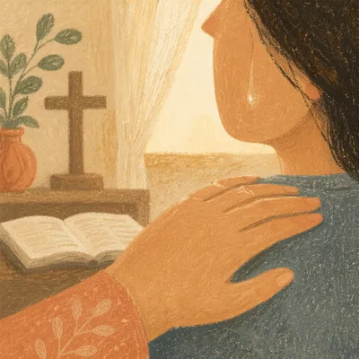 Comforting Hand and Tear in Prayer Corner