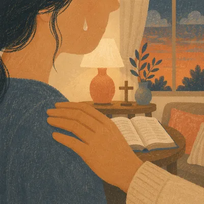 Comforting Tear on Cheek in Prayer