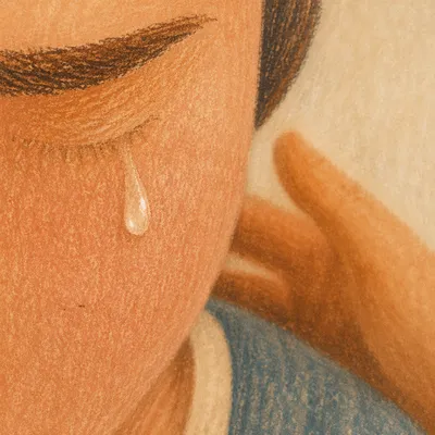 Comforting Tear on Cheek Close Up