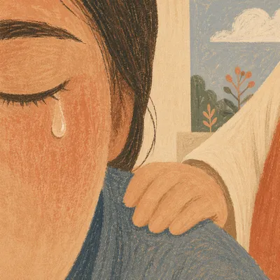 Tearful Cheek with Gentle Comforting Presence