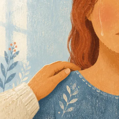 Tender Tear and Comforting Hand Close-Up