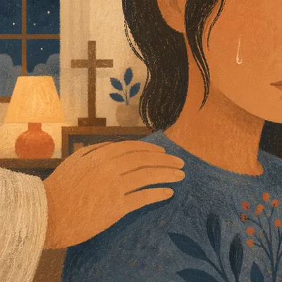 Tender Tear and Comforting Hand Close Up
