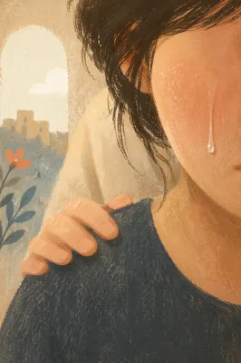 Tearful Cheek Close Up With Gentle Comfort