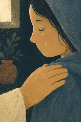 Tender Comfort in Tearful Close-Up