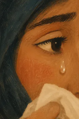 Tender Tear on Cheek Close Up
