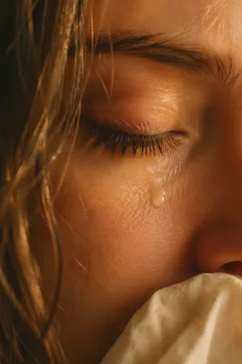 Single Tear on Cheek in Gentle Comfort