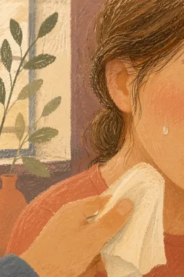 Tearful Cheek with Gentle Comforting Tissue