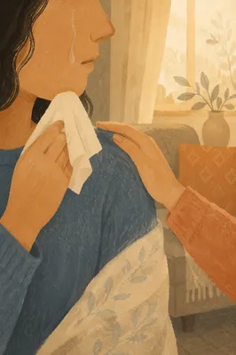 Comforting Hand Beside Tearful Cheek Close-Up