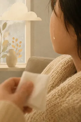 Tender Tear on Cheek in Comfort