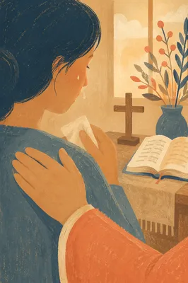Comforting Tear in Quiet Prayer Corner