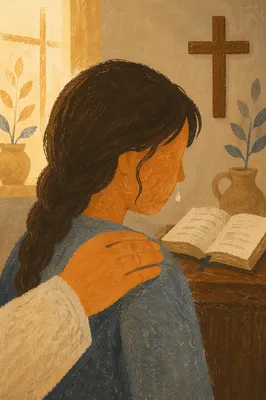 Tearful Prayer Comfort in Warm Light