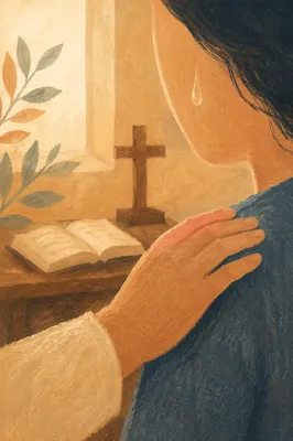 Tearful Cheek with Gentle Christian Comfort