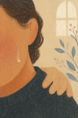 Tearful Cheek Close-Up with Gentle Comfort