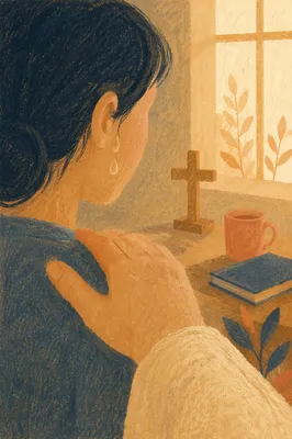 Tearful Comfort Beside Sunlit Window