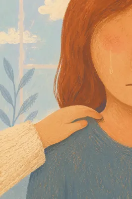 Tender Tear Close Up with Comforting Hand