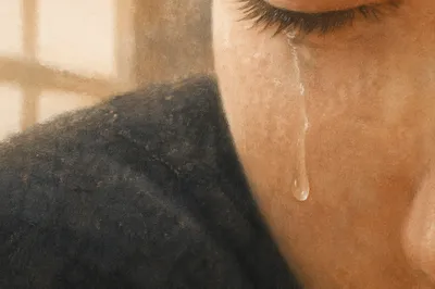 Comforting Tear on Cheek Close Up