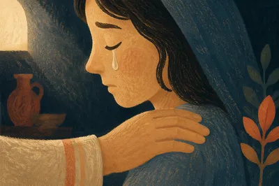 Tearful Cheek With Gentle Comforting Hand