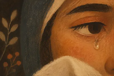 Tender Tear on Cheek Close Up