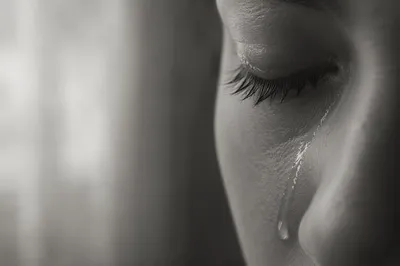 Tear on Cheek in Quiet Comfort