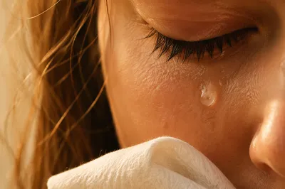 Comforting Tear on Cheek Close Up