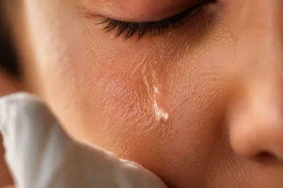 Close-Up Tear on Cheek Comfort