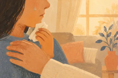 Comforting Hand Beside Tearful Cheek