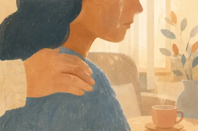 Tearful Close-Up with Gentle Comfort