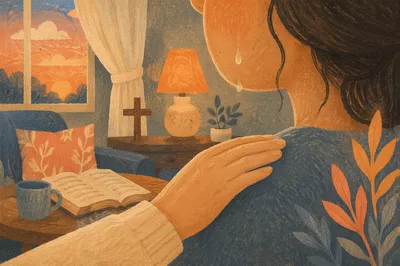 Tearful Cheek with Gentle Comforting Hand