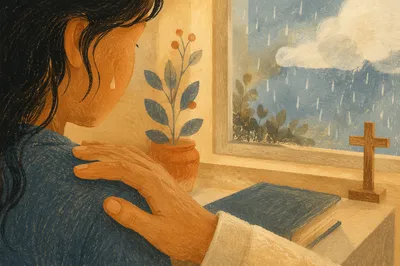 Comforting Hand Beside a Tearful Cheek
