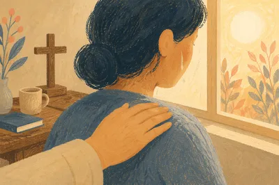 Tearful Comfort by a Sunlit Window