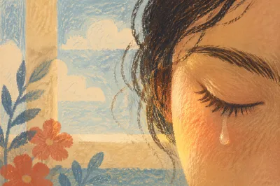 Single Tear in Warm Comfort Close Up