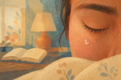 Tearful Cheek in Quiet Prayer Comfort