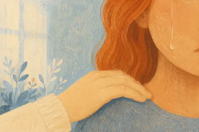 Tender Tear and Comforting Hand Close Up