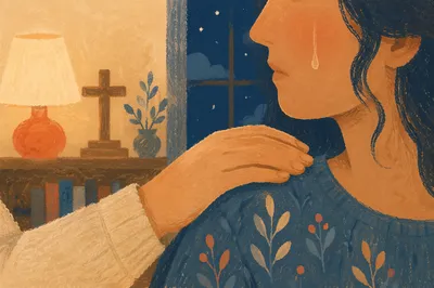 Comforting Hand Beside a Tearful Cheek